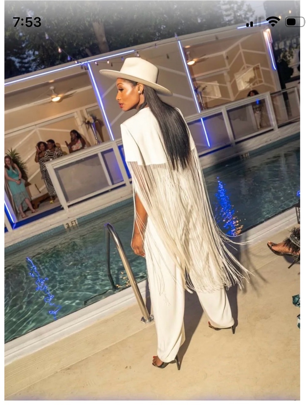 Elegant White Fringe detachable Cape and Jumpsuit Set- 2Piece - Picture 2 of 16